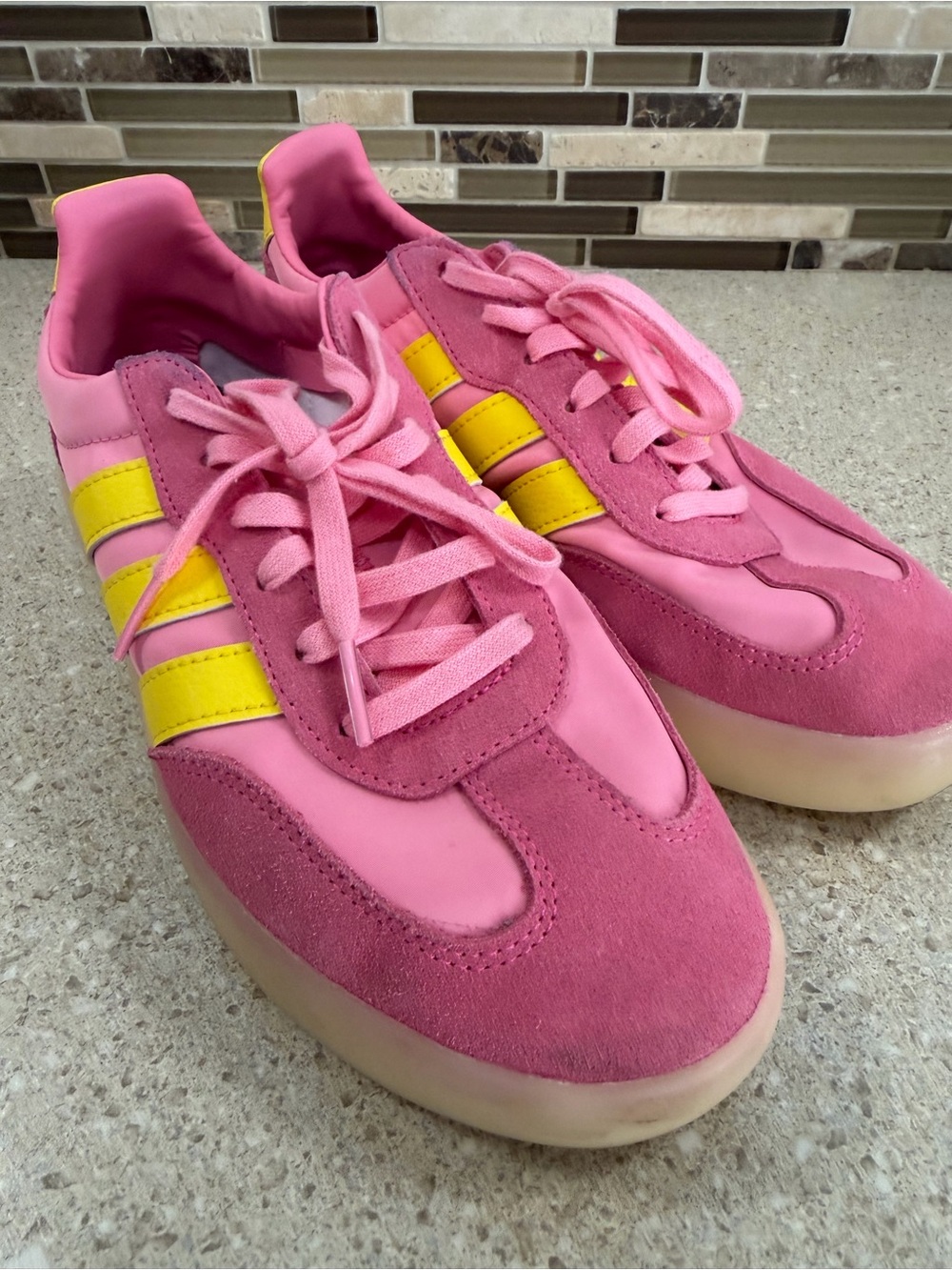 adidas Pink and Yellow Women's Retro Low-Top Sneakers
